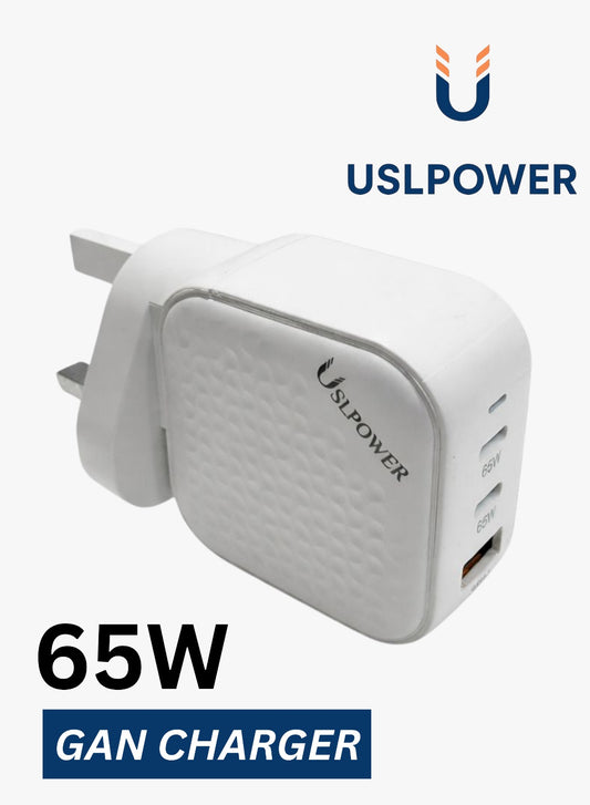 USLPOWER 65W GaN Fast Wall Charger, 3-Port USB-C & USB-A PD Power Adapter for Laptop, Smartphone & Tablet