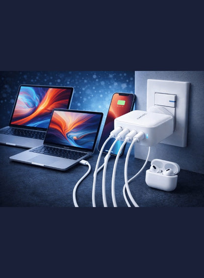 USLPOWER 100W Smart GaN Charger – 4 Port Fast Charging (3 USB-C + USB-A) PD PPS UK Plug